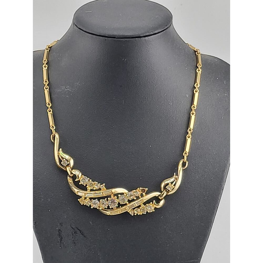 Vintage Coro Rhinestone Necklace Gold Tone Patent Pending